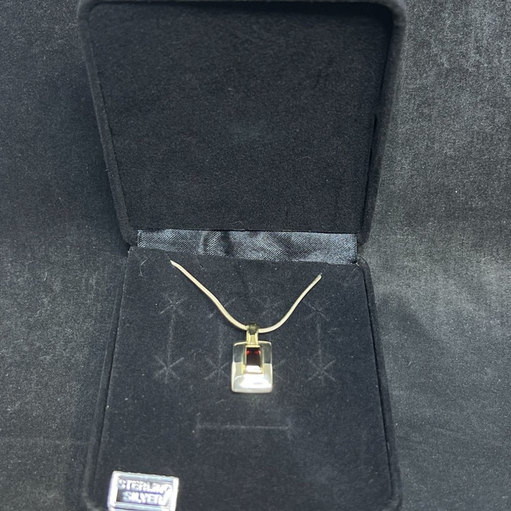 Sterling Silver Snake Chain Necklace W/Gold Tone & Sterling Pendant (4248)